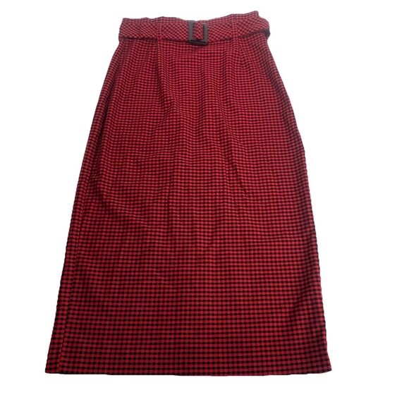zara TRF high waisted red black gingham plaid button midi skirt Size S - Picture 1 of 9